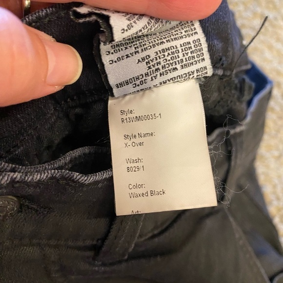 R13 Women’s X Over Slim Jeans in Waxed Black Size 25 Gothic Denim Crossover - Picture 10 of 10